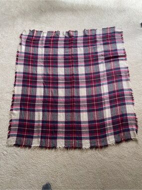 Plaid Fringe Blanket Scarf 54” x 48” - Ivory, Navy & Burgundy